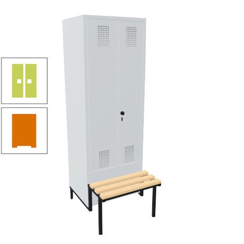 Doppel-Spind, Garderobenschrank, Buche Sitzbank integriert, 2 Abteile a 400 mm, Korpus anthrazitgrau, Tür anthrazitgrau, 1.850 x 800 x 815 mm (HxBxT)