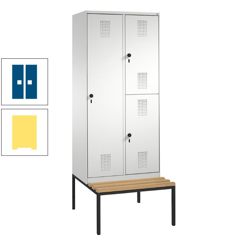 Garderobenschrank, Spind ein- und doppelstöckig Sitzbank, 2 Abteile, 3 Fächer, 2.090 x 800 x 500 mm (HxBxT), Front anthrazitgrau, Korpus anthrazitgrau
