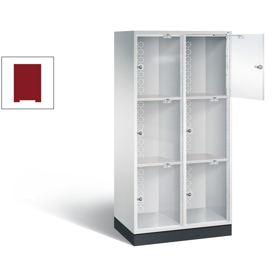 Schließfachschrank, Fächerschrank mit Türen aus Acrylglas, 2 Abteile, 6 Fächer, Zylinderschloss, 1.750 x 820 x 500 mm (HxBxT), Korpus anthrazitgrau