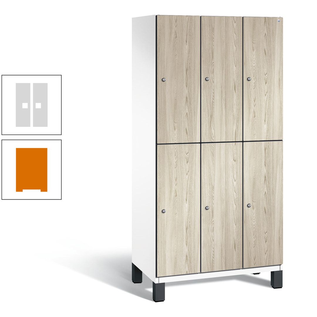 Fächerschrank, Garderobenschrank, mit Füßen, 3 Abteile, 1.980 x 900 x 525 mm (HxBxT), Korpus anthrazitgrau, Tür Donau-Ahorn
