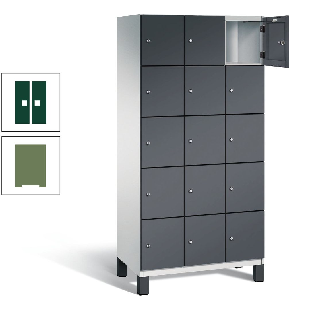 Fächerschrank, Stahlschrank, 15 Fächer, Türöffnungsbegrenzer, Füße, 1.980 x 900 x 525 mm (HxBxT), Korpus anthrazitgrau, Front anthrazitgrau