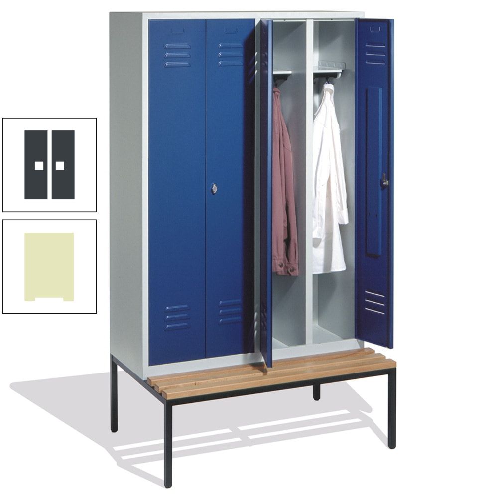 Doppel-Spindschrank, Buche Sitzbank untergebaut, 4 Abteile a 300 mm, Korpus lichtgrau, Tür anthrazitgrau, 2.090 x 1.190 x 815 mm (HxBxT)