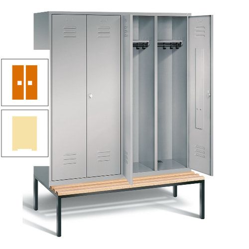 Doppel-Spindschrank, Buche Sitzbank untergebaut, 4 Abteile a 400 mm, Korpus lichtgrau, Tür anthrazitgrau, 2.090 x 1.590 x 815 mm (HxBxT)