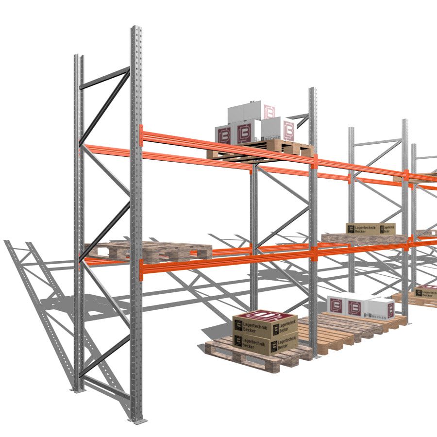 Palettenregal - 1,5 t - 3,5 x 16,9 x 1,1 m - 6 Felder - Schwerlastregal