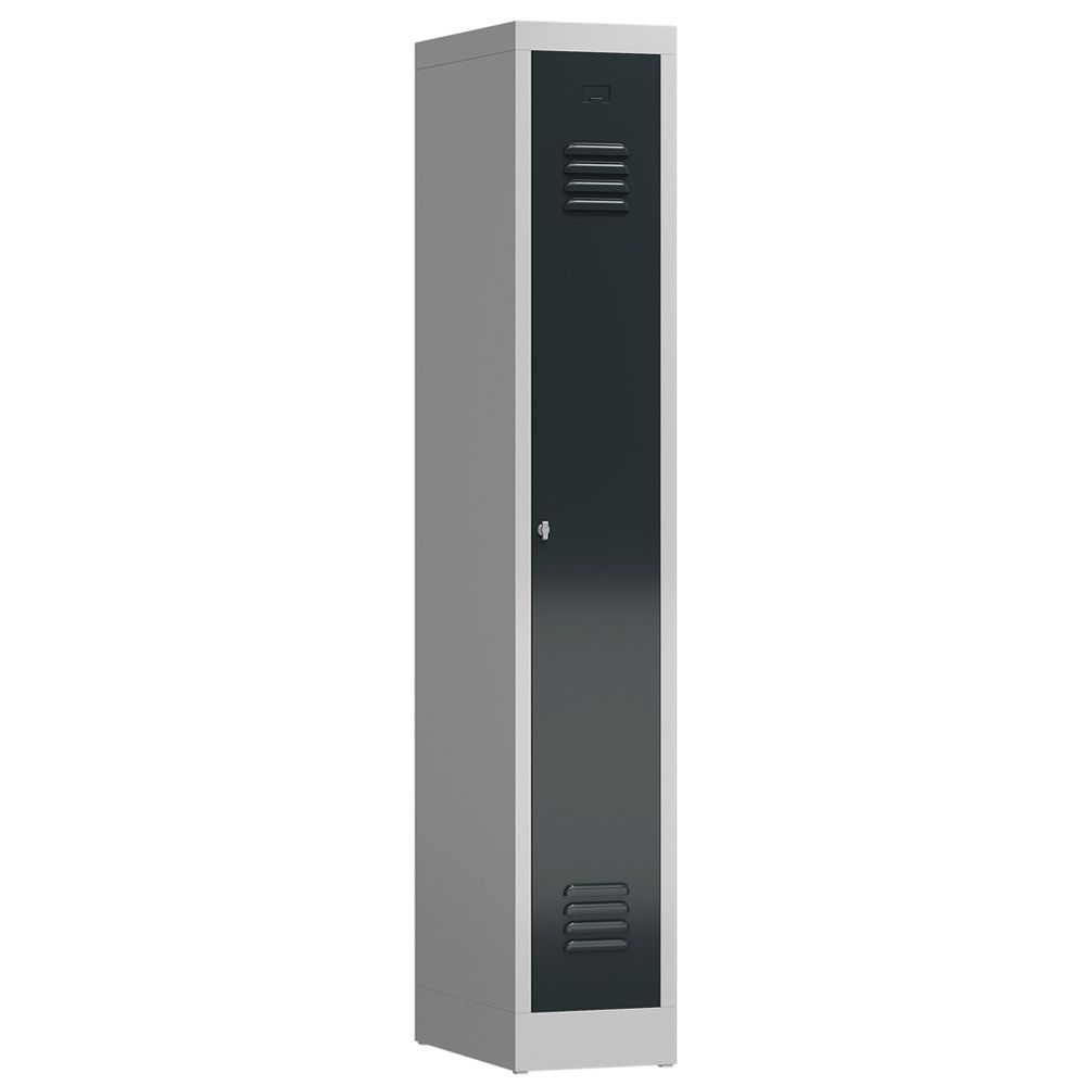Garderobenschrank, Garderobenspind, 1 Abteil, 1.800 x 310 x 500 mm (HxBxT), Stahl, Drehriegelverschluss, Korpus: lichtgrau, Front: anthrazitgrau