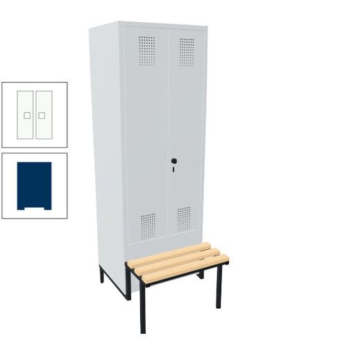 Doppel-Spind, Garderobenschrank, Buche Sitzbank integriert, 2 Abteile a 400 mm, Korpus anthrazitgrau, Tür anthrazitgrau, 1.850 x 800 x 815 mm (HxBxT)