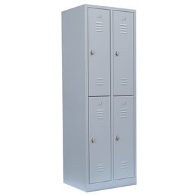 Garderobenschrank, Doppelstockspind, 2 Abteile, 4 Fächer, 1.950 x 600 x 500 mm (HxBxT), Stahl, Drehriegel, Korpus: lichtgrau, Frontfarbe wählbar