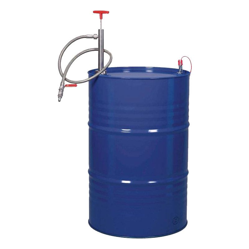 Edelstahl Fasspumpe mit Auslaufschlauch und Hahn - Tauchtiefe 360 mm - Dichtung PTFE, elektrisch leitfähig - für Fässer und Tanks