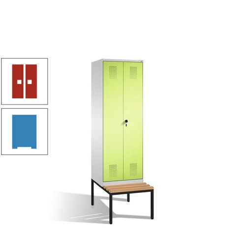 Doppel-Spind, Garderobenschrank, Buche Sitzbank untergebaut, 2 Abteile a 300 mm, Korpus anthrazitgrau, Tür anthrazitgrau, 2.090 x 600 x 815 mm (HxBxT)