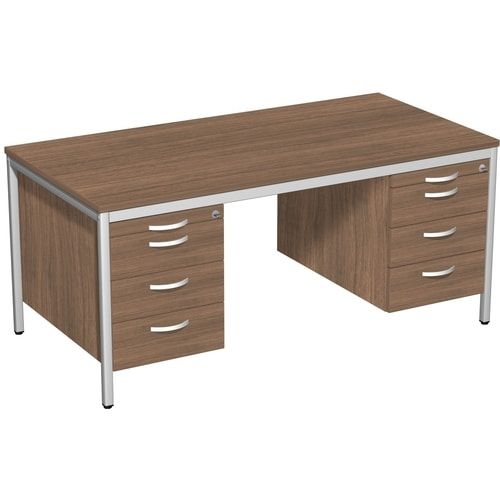 Schreibtisch 4-Fuß Eco - zwei Hängecontainer - 8 Schubfächer - abschließbar - 720 x 1.600 x 800 mm (HxBxT) - Gestell lichtgrau - Ahorn