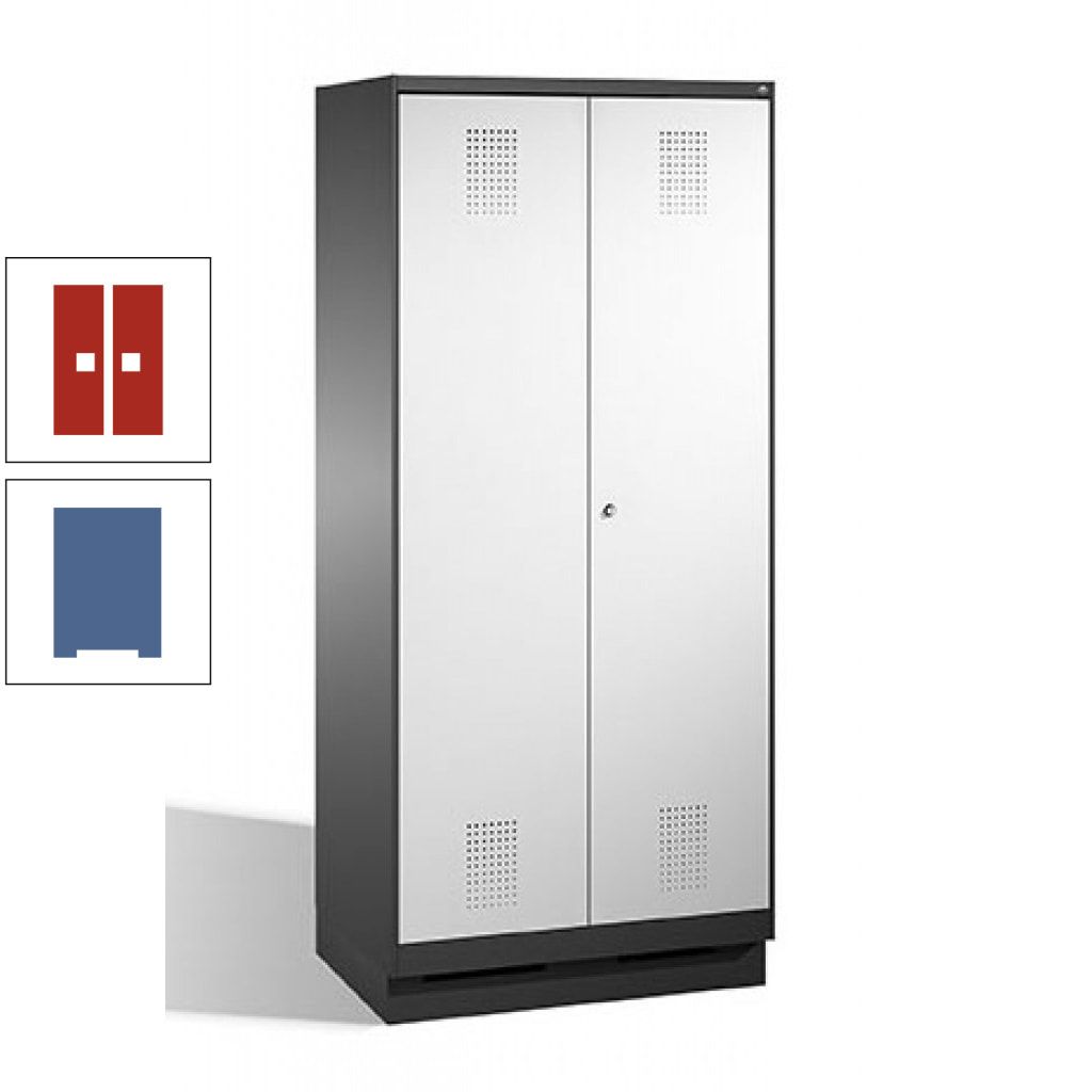 Doppel-Spind, Doppeltüren, Garderobenschrank mit Sockel, 2 Abteile a 400 mm, Korpus anthrazitgrau, Tür anthrazitgrau, 1.800 x 800 x 500 mm (HxBxT)