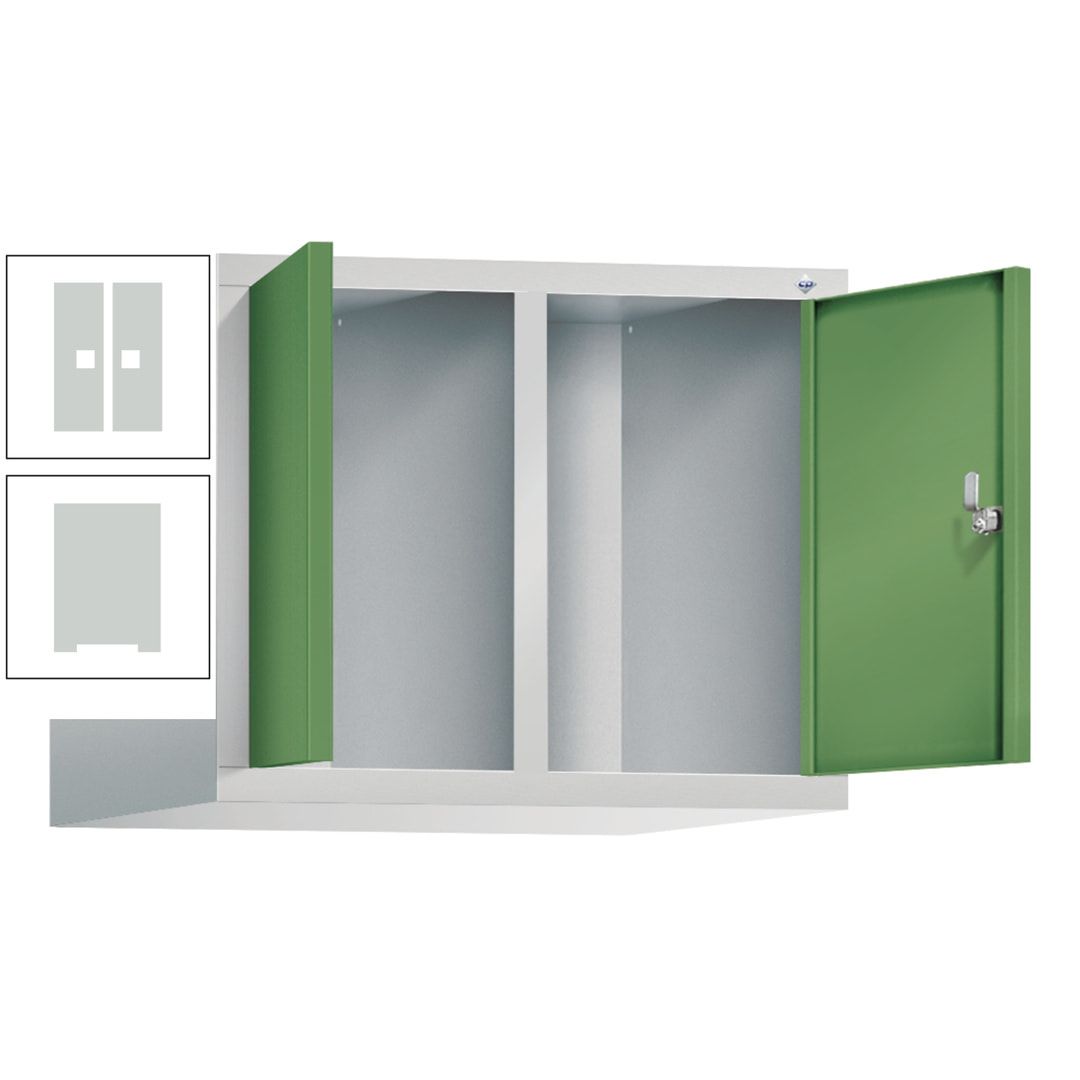 Aufsatzschrank für Spinde und Schließfachschränke, Doppeltüren, 2 Abteile, Korpus anthrazitgrau, Türfarbe anthrazitgrau, 500 x 610 x 500 mm (HxBxT)