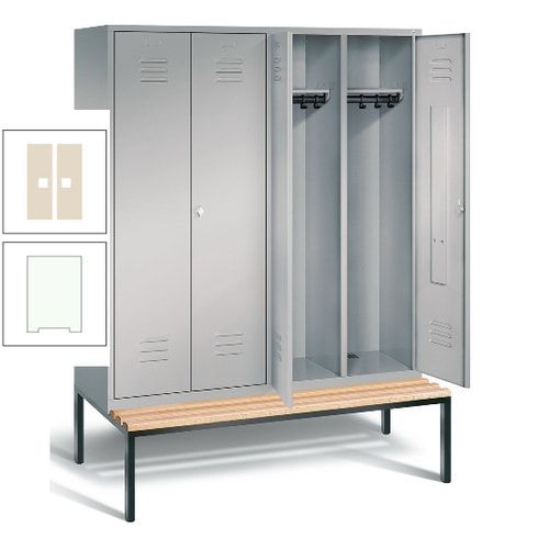 Doppel-Spindschrank, Buche Sitzbank untergebaut, 4 Abteile a 400 mm, Korpus lichtgrau, Tür anthrazitgrau, 2.090 x 1.590 x 815 mm (HxBxT)