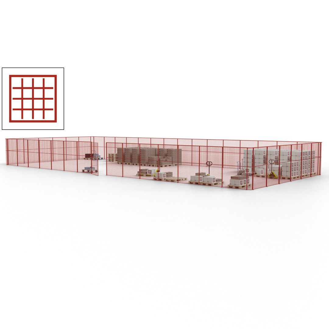 Maschinen Schutzgitter - Hallentrennwand - Sicherheitszaun - Tür - 63 m - 2.200 x 22.900 x 9.400 mm (HxBxT) - enzianblau