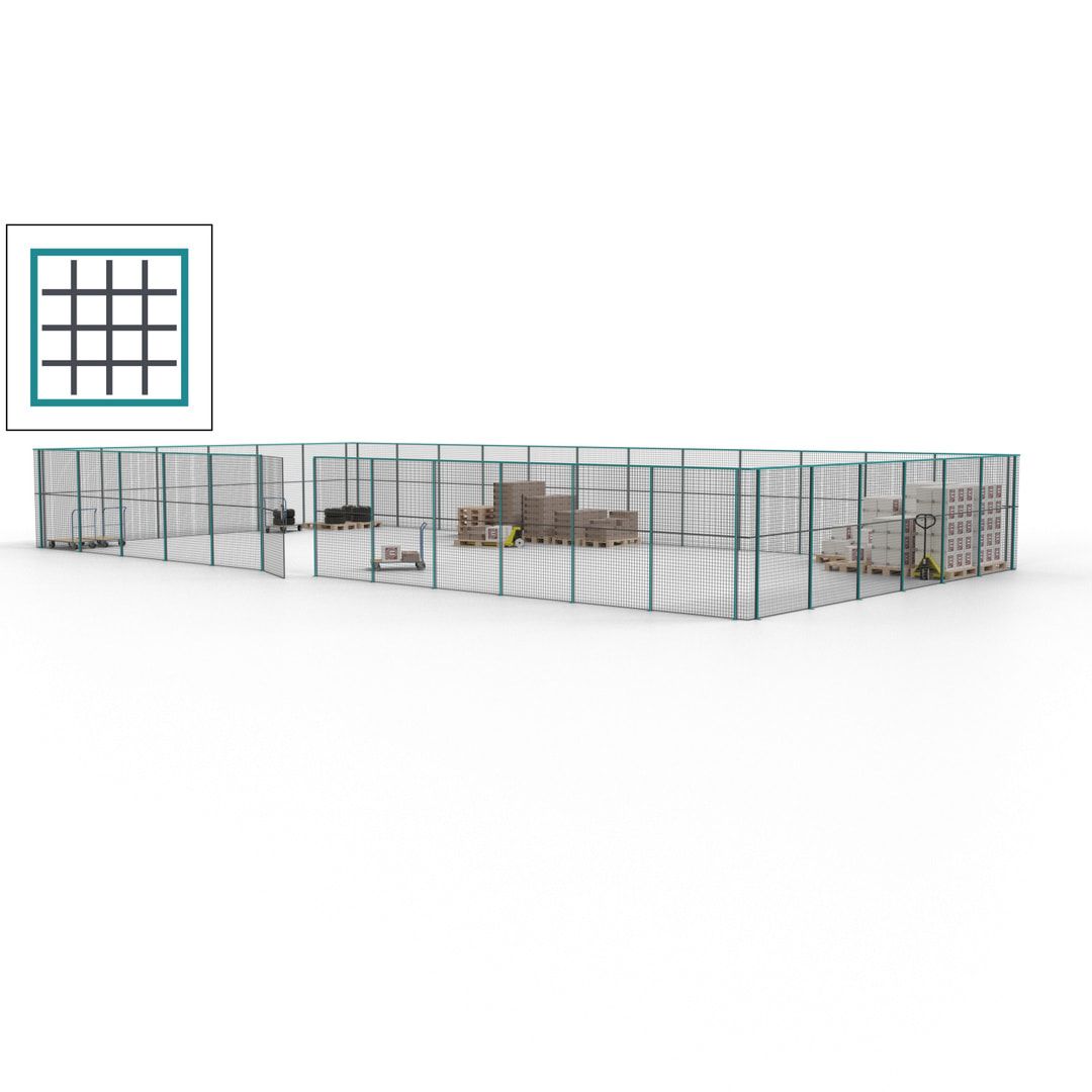 Maschinen Schutzgitter - Hallentrennwand - Sicherheitszaun - Tür - 54 m - 2.200 x 18.400 x 9.400 mm (HxBxT) - enzianblau