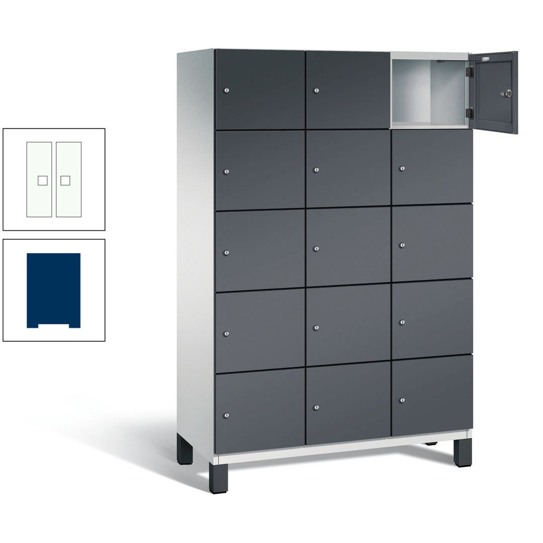 Fächerschrank, Stahlschrank, 15 Fächer, Türöffnungsbegrenzer, Füße, 1.980 x 1.200 x 525 mm (HxBxT), Korpus anthrazitgrau, Front anthrazitgrau