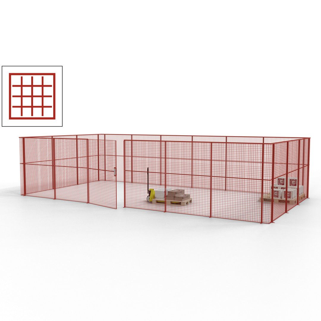 Maschinen Schutzgitter - Hallentrennwand - Sicherheitszaun - Tür - 27 m - 2.200 x 9.400 x 4.900 mm (HxBxT) - enzianblau