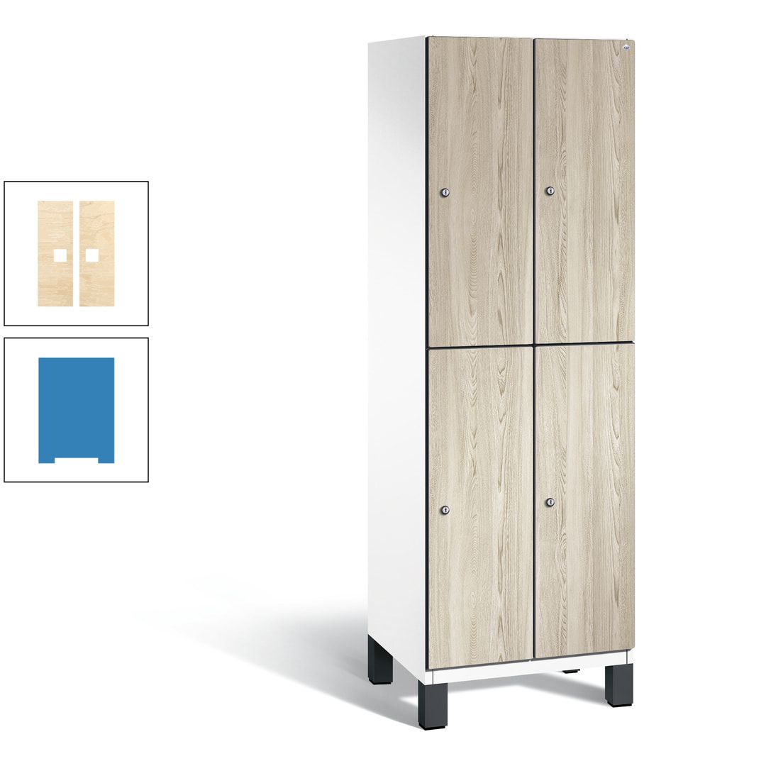 Fächerschrank, Garderobenschrank, mit Füßen, 2 Abteile, 1.980 x 600 x 525 mm (HxBxT), Korpus anthrazitgrau, Tür Donau-Ahorn