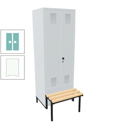 Doppel-Spind, Garderobenschrank, Buche Sitzbank integriert, 2 Abteile a 400 mm, Korpus anthrazitgrau, Tür anthrazitgrau, 1.850 x 800 x 815 mm (HxBxT)