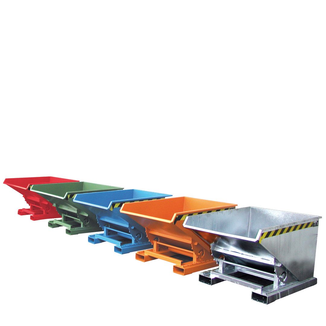 BAUER Kippbehälter - Abrollsystem - Volumen 2.100 l - Traglast 1.500 kg - 1.095 x 1.870 x 1.720 mm (HxBxT) - feuerrot (RAL 3000)