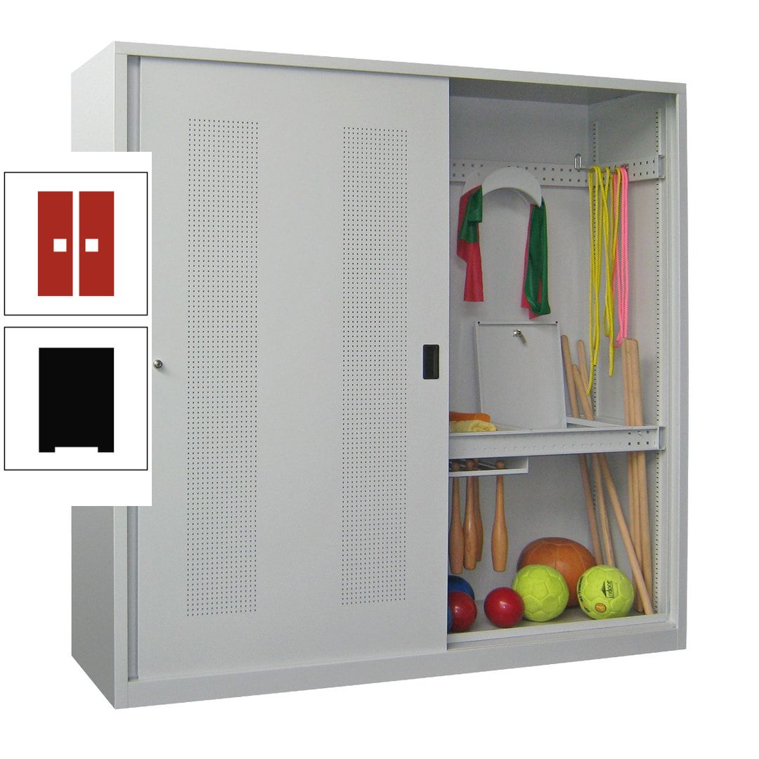 Ballschrank - Schiebetüren mit Lochfeld - Trennwand - 1.950x2.000x600 mm (HxBxT) - anthrazitgrau