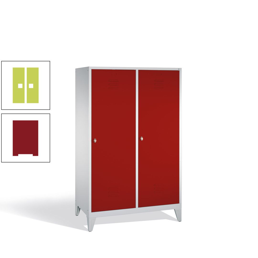 Doppel-Spind mit 2 Großtüren, Garderobenschrank mit Füßen, 4 Abteile a 300 mm, Korpus anthrazitgrau, Tür anthrazitgrau, 1.850 x 1.190 x 500 mm (HxBxT)