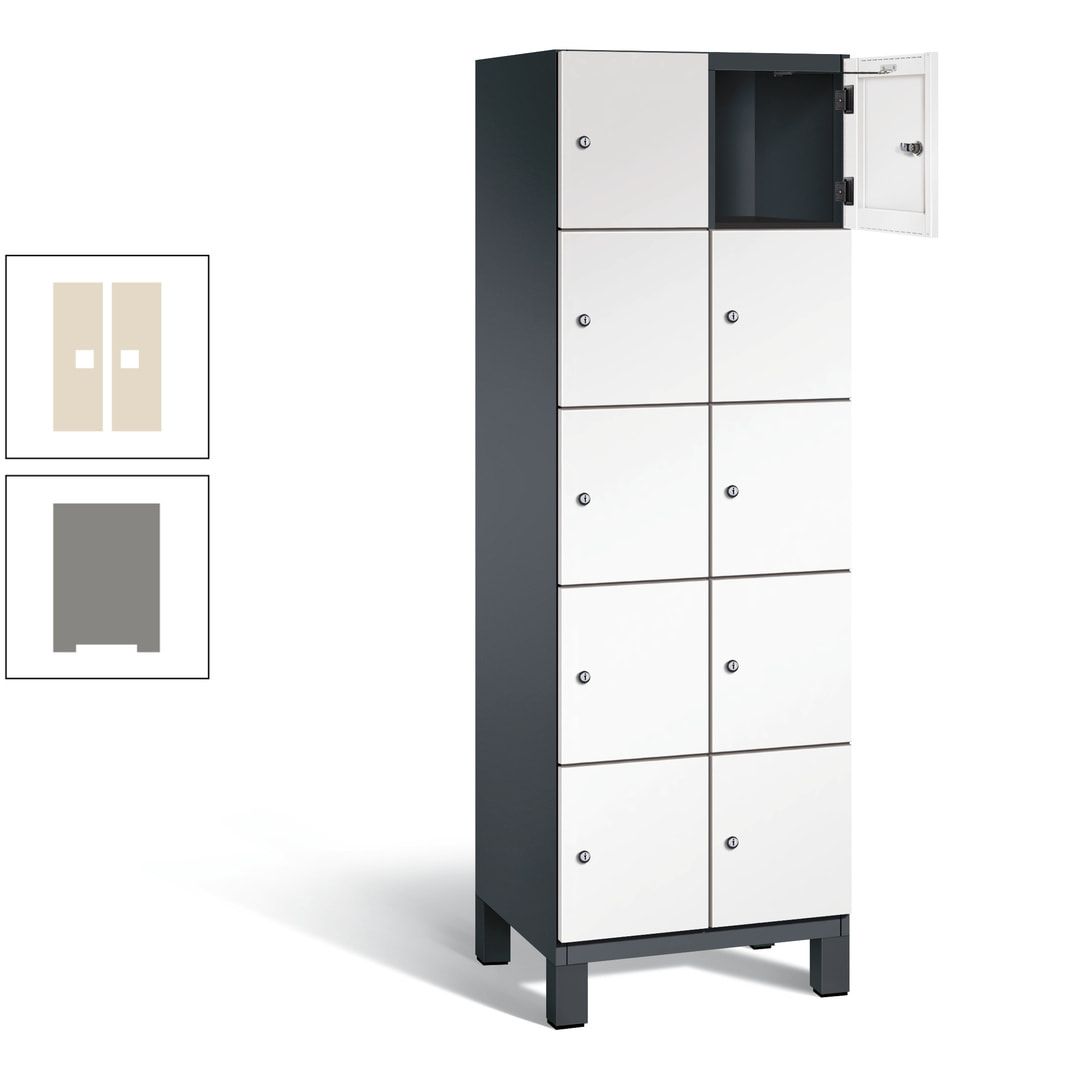 Fächerschrank, Stahlschrank, 10 Fächer, Türöffnungsbegrenzer, Füße, 1.980 x 600 x 525 mm (HxBxT), Korpus anthrazitgrau, Front anthrazitgrau