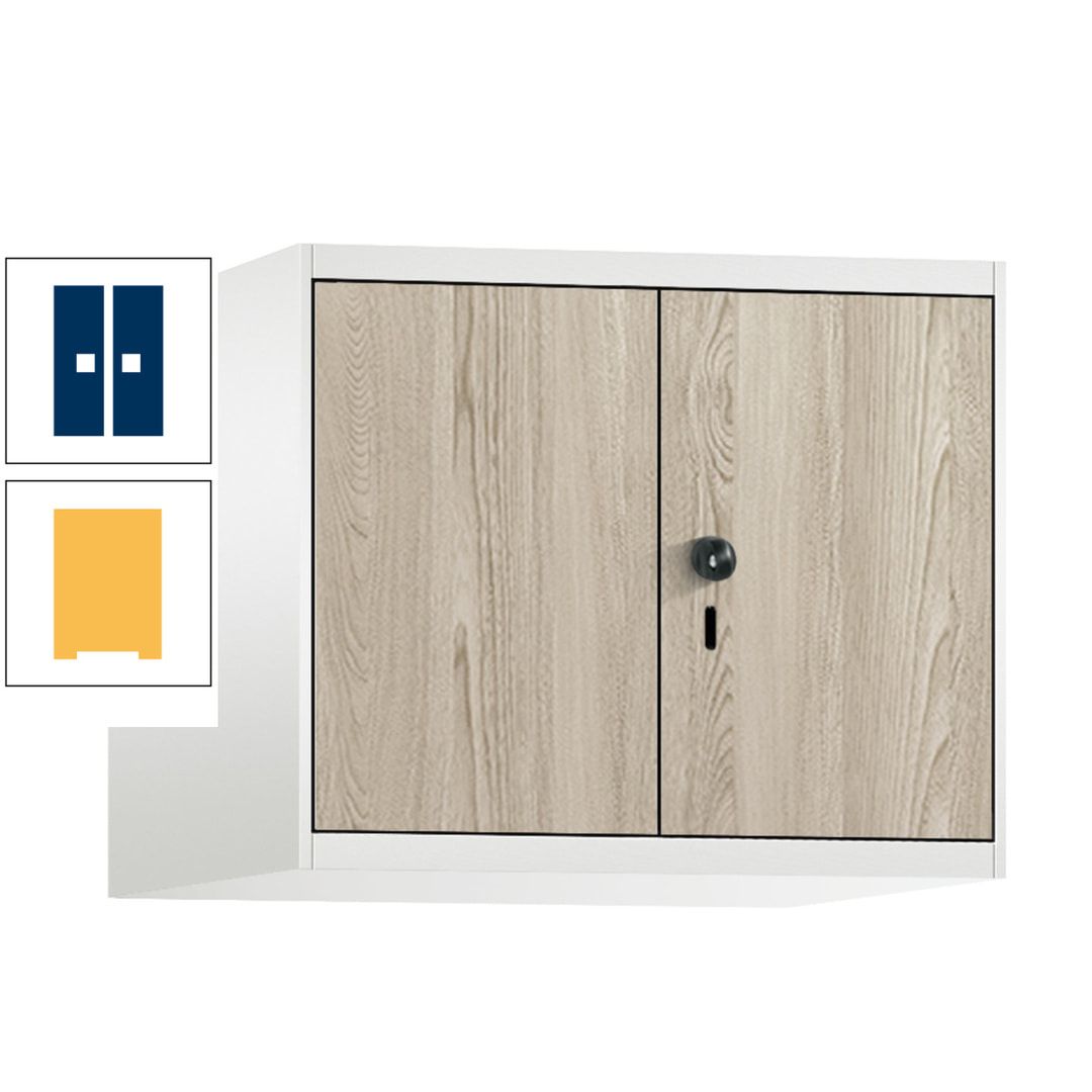Aufsatzschrank, Schrankaufsatz, Türen paarweise, 2 Fächer a 300 mm, Farbe Pastellgelb, Tür anthrazitgrau , 500 x 600 x 500 mm (HxBxT)