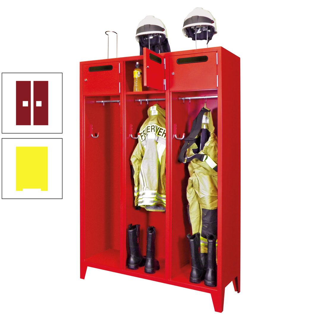 Feuerwehrschrank - 3 Abteile - Ablagefach mit Tür, Einwurfschlitz - 2.100 x 1.230 x 500 mm (HxBxT) - anthrazitgrau