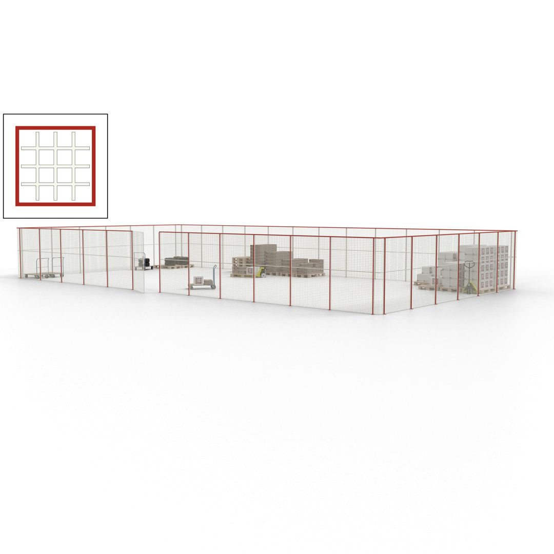 Maschinen Schutzgitter - Hallentrennwand - Sicherheitszaun - Tür - 54 m - 2.200 x 18.400 x 9.400 mm (HxBxT) - enzianblau