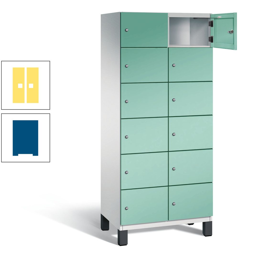 Fächerschrank, Stahlschrank, 12 Fächer, Türöffnungsbegrenzer, Füße, 1.980 x 800 x 525 mm (HxBxT), Korpus anthrazitgrau, Front anthrazitgrau