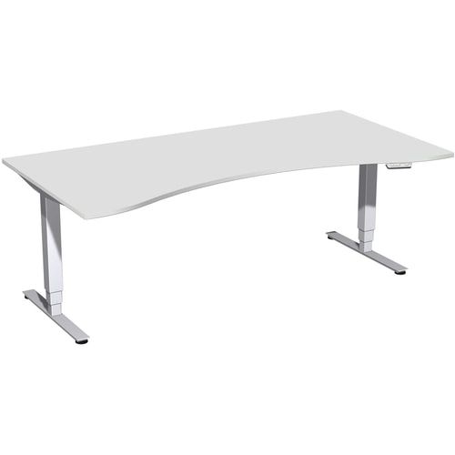Ergo-Schreibtisch, Elektro Pro+, elektronisch höhenverstellbar, 625-1.285 x 1.600 x 1.000 mm (HxBxT), Gestell silber, Dekor Ahorn
