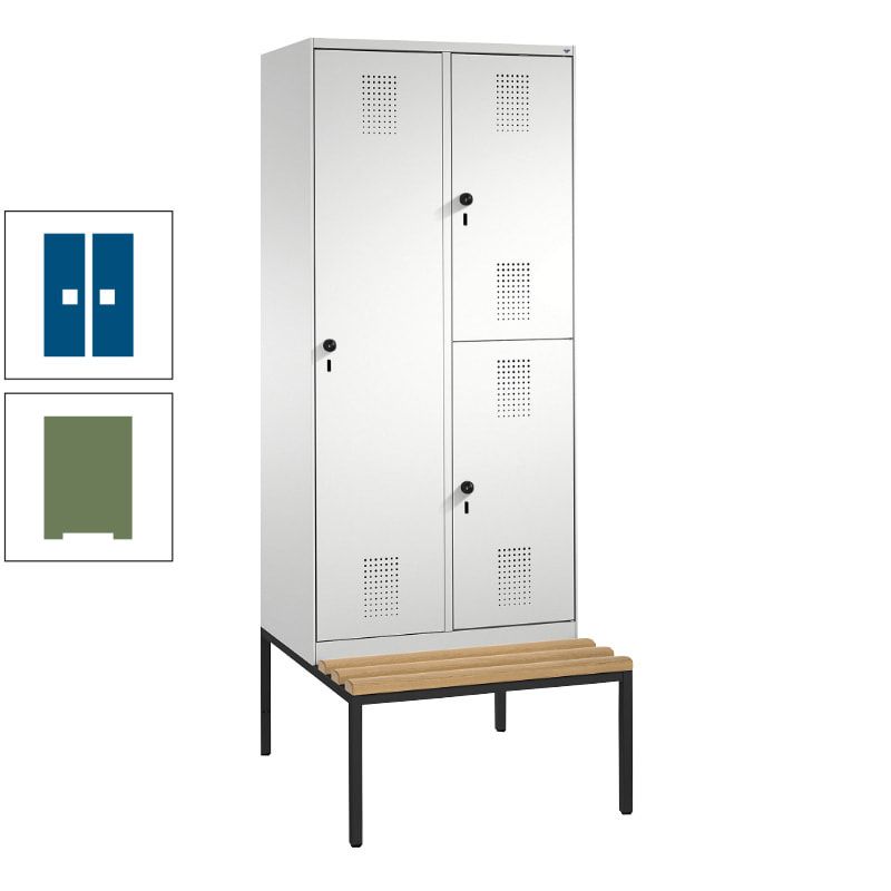 Garderobenschrank, Spind ein- und doppelstöckig Sitzbank, 2 Abteile, 3 Fächer, 2.090 x 800 x 500 mm (HxBxT), Front anthrazitgrau, Korpus anthrazitgrau