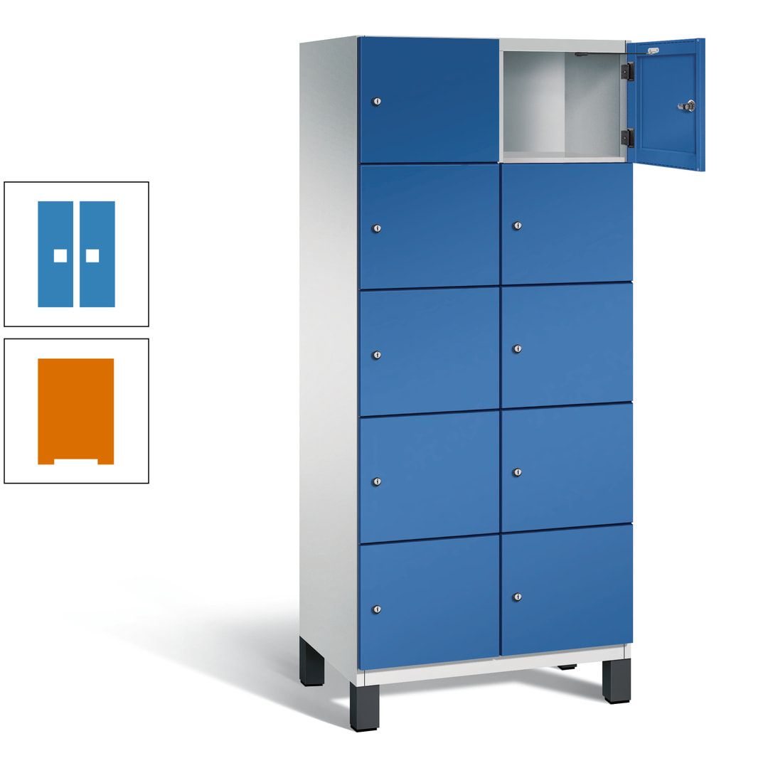 Fächerschrank, Stahlschrank, 10 Fächer, Türöffnungsbegrenzer, Füße, 1.980 x 800 x 525 mm (HxBxT), Korpus anthrazitgrau, Front anthrazitgrau