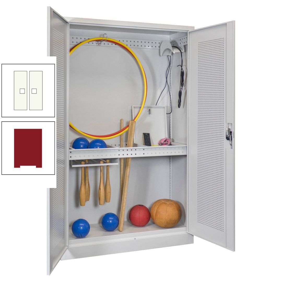 Sportschrank - Lochfeldtüren - Variante 1 - 1.950x1.200x500 mm (HxBxT) - anthrazitgrau