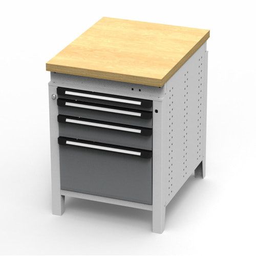 OTTOKIND Werkbank - Arbeitsplatte bündig - 850 x 605 x 750 mm (HxBxT) - 4 Schubladen - 60:1 / 90:1 / 120:1 / 300:1 - lichtgrau / anthrazitgrau