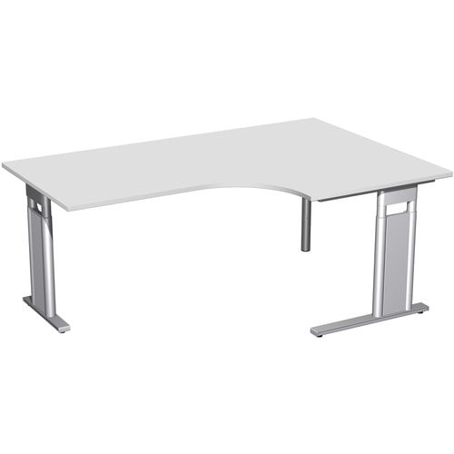 Eckschreibtisch, Eckteil 800 mm, rechts, Füße einseitig verkürzt, C-Fuß Pro, höhenverstellbar, 680-820 x 1.600 x 1.200 mm (HxBxT), Dekor Ahorn
