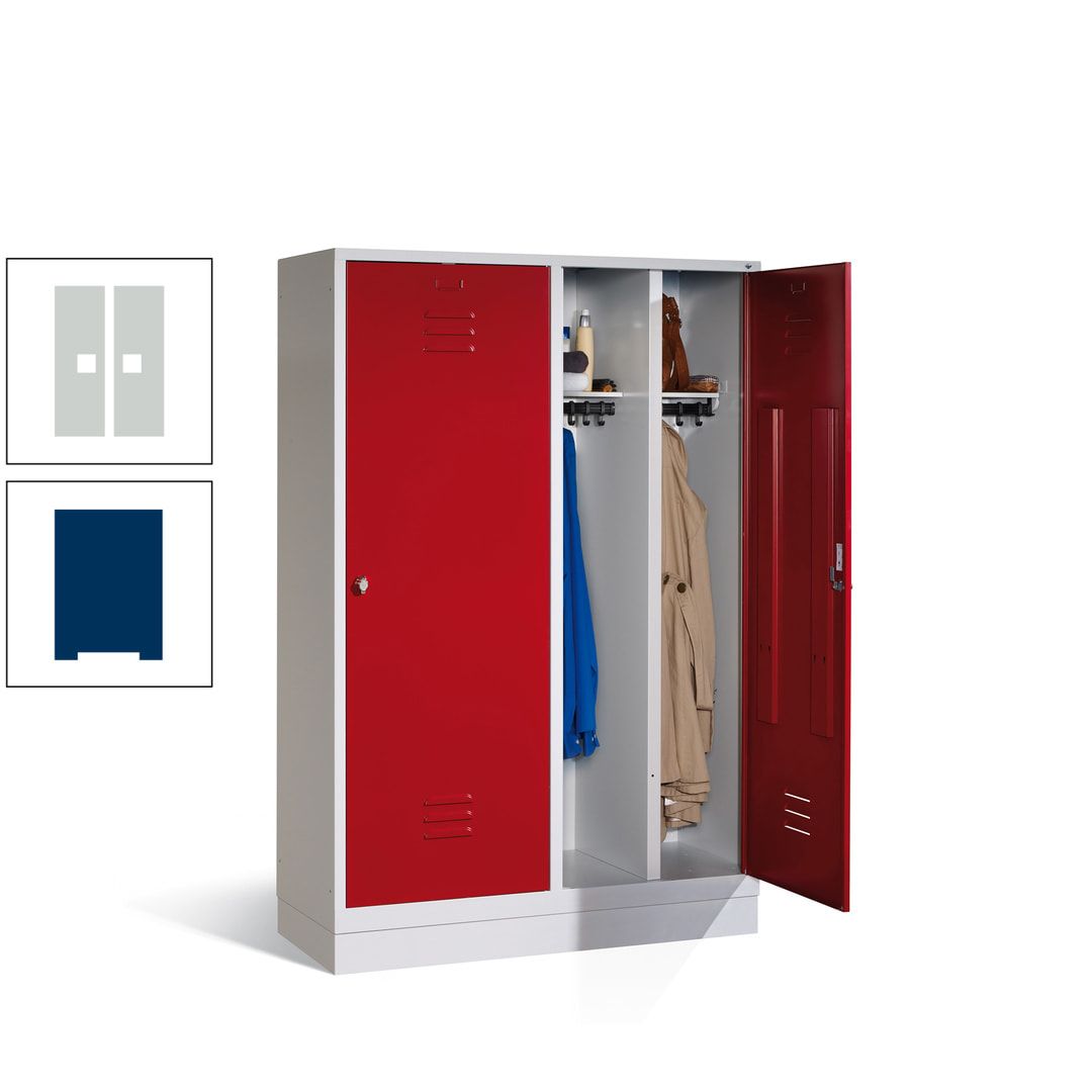 Doppel-Spind mit Großtüren, Garderobenschrank mit Sockel, 4 Abteile a 300 mm, Korpus anthrazitgrau, Tür anthrazitgrau, 1.800 x 1.190 x 500 mm (HxBxT)