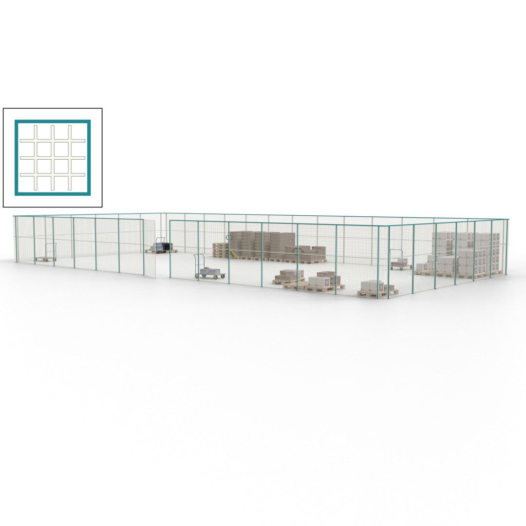 Maschinen Schutzgitter - Hallentrennwand - Sicherheitszaun - Tür - 57 m - 2.200 x 19.900 x 9.400 mm (HxBxT) - enzianblau