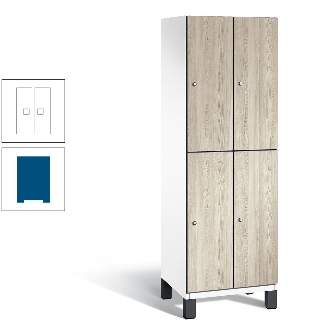 Fächerschrank, Garderobenschrank, mit Füßen, 2 Abteile, 1.980 x 600 x 525 mm (HxBxT), Korpus anthrazitgrau, Tür Donau-Ahorn