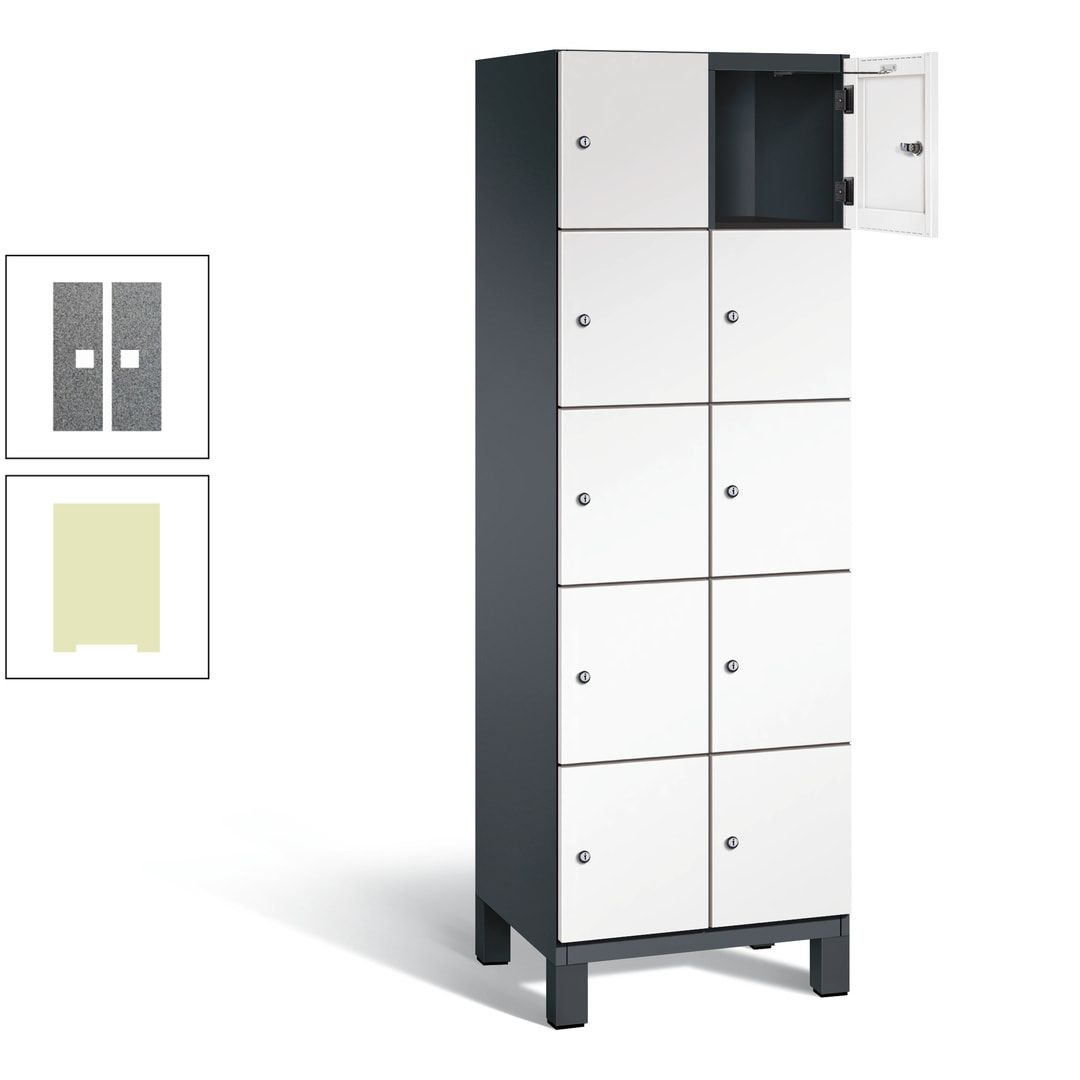 Fächerschrank, Stahlschrank, 10 Fächer, Türöffnungsbegrenzer, Füße, 1.980 x 600 x 525 mm (HxBxT), Korpus anthrazitgrau, Front anthrazitgrau