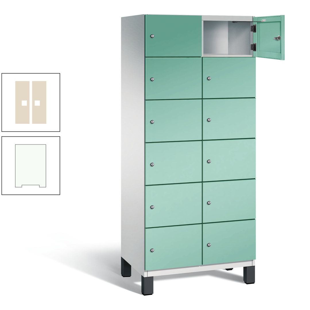 Fächerschrank, Stahlschrank, 12 Fächer, Türöffnungsbegrenzer, Füße, 1.980 x 800 x 525 mm (HxBxT), Korpus anthrazitgrau, Front anthrazitgrau