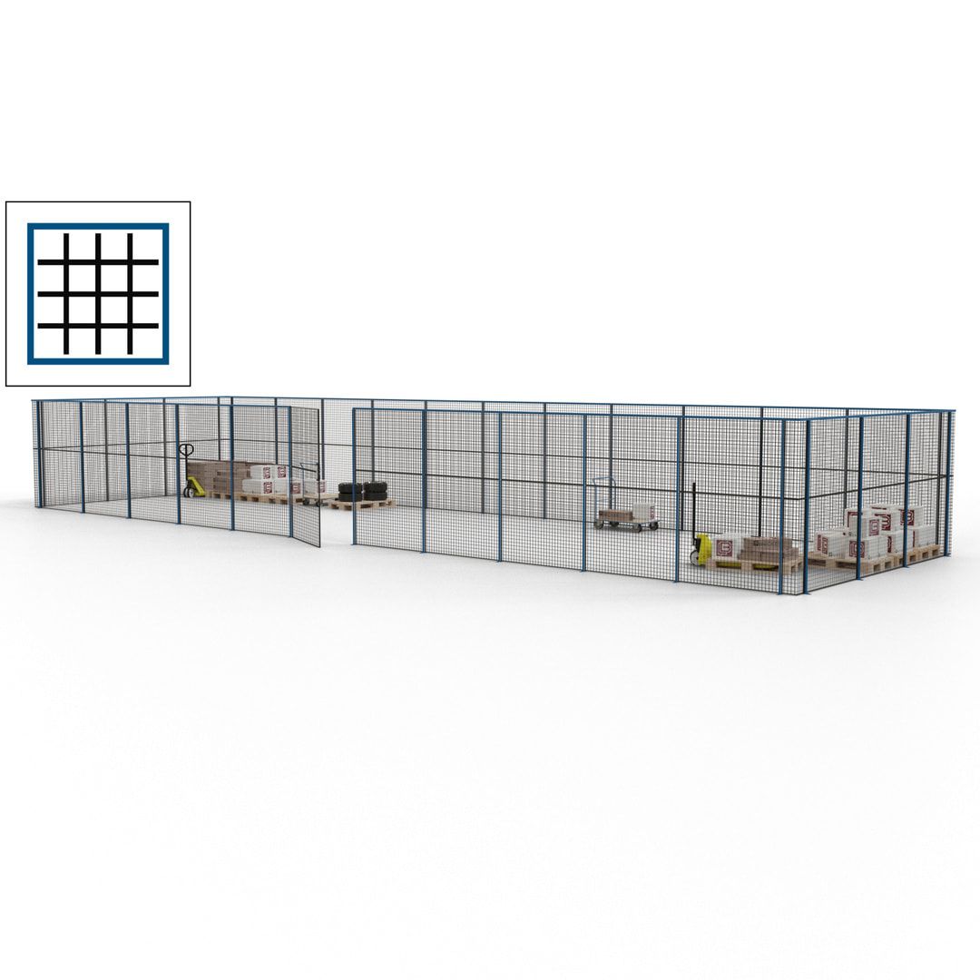 Maschinen Schutzgitter - Hallentrennwand - Sicherheitszaun - Tür - 42 m - 2.200 x 16.900 x 4.900 mm (HxBxT) - enzianblau