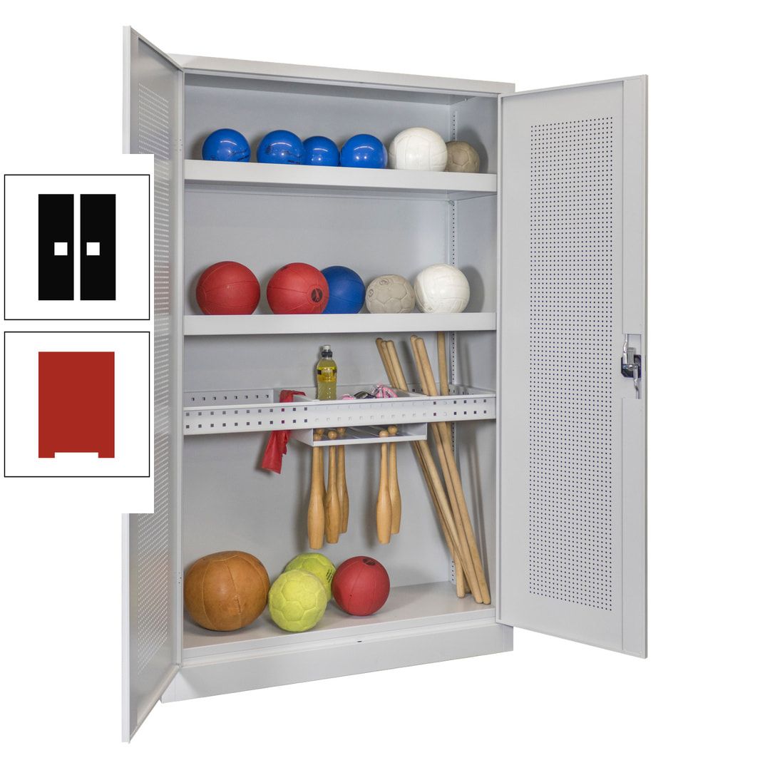 Sportschrank - Lochfeldtüren - Variante 2 - 1.950x1.200x500 mm (HxBxT) - anthrazitgrau
