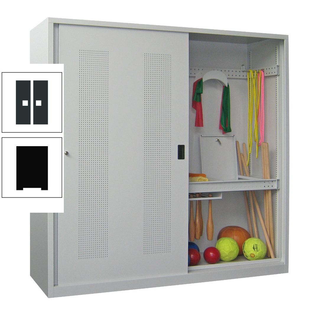 Ballschrank - Schiebetüren mit Lochfeld - Trennwand - 1.950x2.000x600 mm (HxBxT) - anthrazitgrau