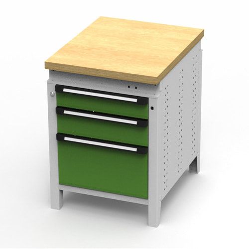OTTOKIND Werkbank - Arbeitsplatte bündig - 850 x 605 x 750 mm (HxBxT) - 3 Schubladen - lichtgrau