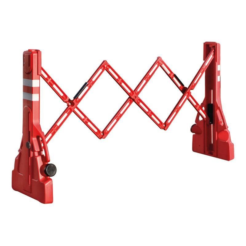 Scherensperre, Baustellenabsicherung, mobil, PVC, ausziehbar, minimaler Platzbedarf, rot-weiß, befüllbar mit Sand oder Wasser