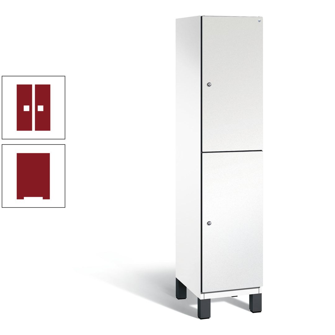 Fächerschrank, Stahlschrank, doppelstöckig, 2 Fächer, Füße, Korpus anthrazitgrau, Tür anthrazitgrau, 1.980 x 400 x 525 mm (HxBxT)