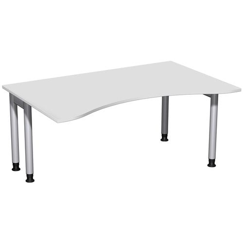 Ergo-Schreibtisch, Füße einseitig verkürzt, 4-Fuß Pro, höhenverstellbar, 680-800 x 1.600 x 1.000 mm (HxBxT), Gestell silber, Dekor Ahorn