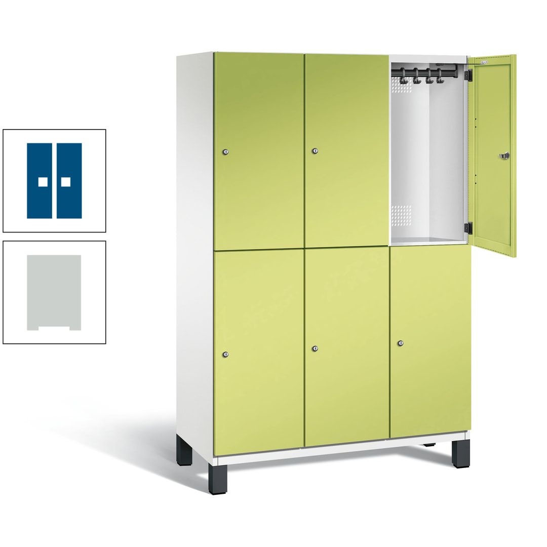 Fächerschrank, Stahlschrank, doppelstöckig, 6 Fächer, Füße, Korpus anthrazitgrau, Tür anthrazitgrau, 1.980 x 1.200 x 525 mm (HxBxT)
